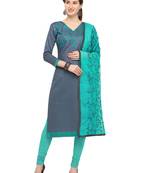 Women's Grey Glaze Cotton Unstitched Salwar Suit With Embroidered Dupatta