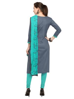 Women's Grey Glaze Cotton Unstitched Salwar Suit With Embroidered Dupatta 3