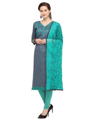 Women's Grey Glaze Cotton Unstitched Salwar Suit With Embroidered Dupatta 4