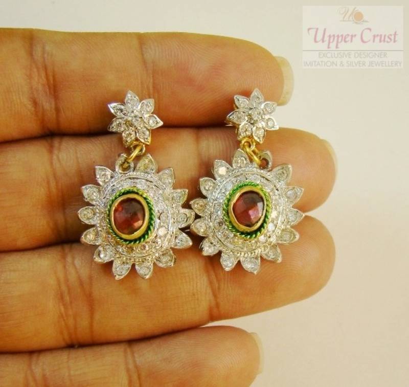 CZ Rhodolite Gold Plated Oval Delicate Earrings