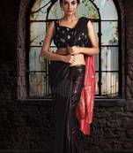 Black Tusser Gheecha Silk Saree With Zari Border