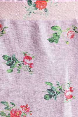 Blush Pink Digital Printed Linen Saree With Zari Border & Pallu 4