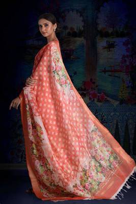 peach DIGITAL PRINTED LINEN SAREE WITH ZARI BORDER & PALLU 3
