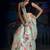 Greenish Grey Digital Printed Linen Saree With Zari Border & Pallu