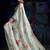 Greenish Grey Digital Printed Linen Saree With Zari Border & Pallu