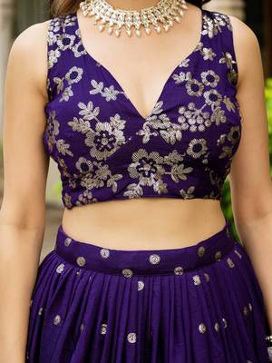 Gorgeous Purple Blue Dori & Sequins embroidered Vichitra Silk Indian latest designer wedding wear Lehenga choli 6