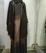 brown printed nida abaya