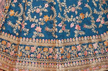 Blue Dori, Thread and Sequins Embroidered Art Silk Semi Stitched Lehenga choli for bride 5