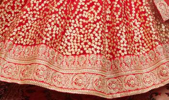 Provocative Red Dori & Sequins Embroidered Semi Stitched Net Lehenga 6