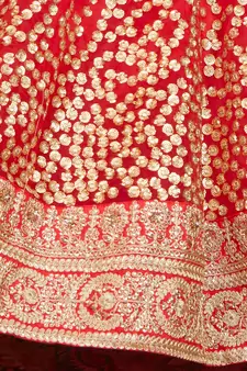 Provocative Red Dori & Sequins Embroidered Semi Stitched Net Lehenga