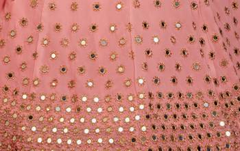 Peach zari and sequins embroidered georgette Semi Stitched Lehenga choli for wedding 5