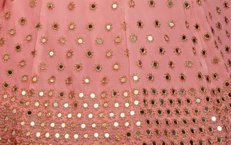 Peach zari and sequins embroidered georgette Semi Stitched Lehenga choli for wedding