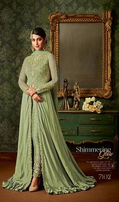 Green embroidered satin salwar 1