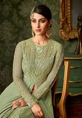 Green embroidered satin salwar 2