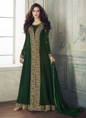 Green Embroidered Pure Georgette Semi Stitched Salwar With Dupatta 1