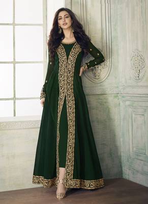 Green Embroidered Pure Georgette Semi Stitched Salwar With Dupatta 2