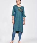 Green embroidered denim kurtas and kurtis