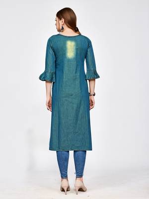 Green embroidered denim kurtas and kurtis 2