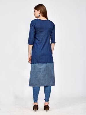 Dark blue plain denim kurtas and kurtis 2