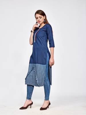Dark blue plain denim kurtas and kurtis 3