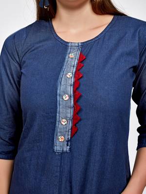 Dark blue plain denim kurtas and kurtis 5