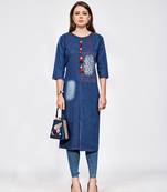 Blue plain denim kurtas and kurtis