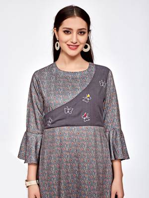 Grey printed cotton kurtas and kurtis 5