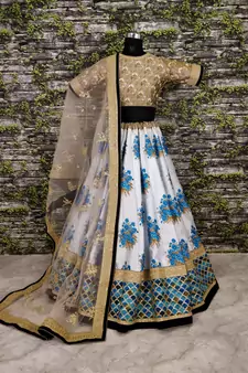 off white botanical floral print lehenga set choli with dupatta