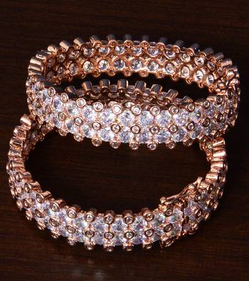 Rose Gold Plated American Diamond Embellished Pair of Openable Bangles BD282 1