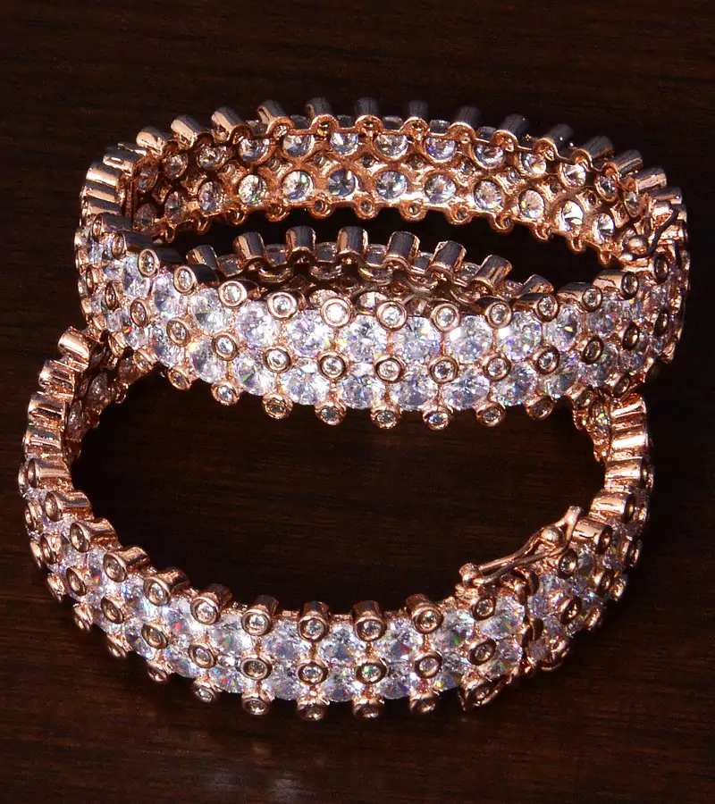 Rose Gold Plated American Diamond Embellished Pair of Openable Bangles BD282