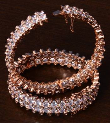 Rose Gold Plated American Diamond Embellished Pair of Openable Bangles BD282 2
