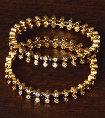 Sapphire and A.D. Embellished White Gold Plated Pair of Bangles BD284 1