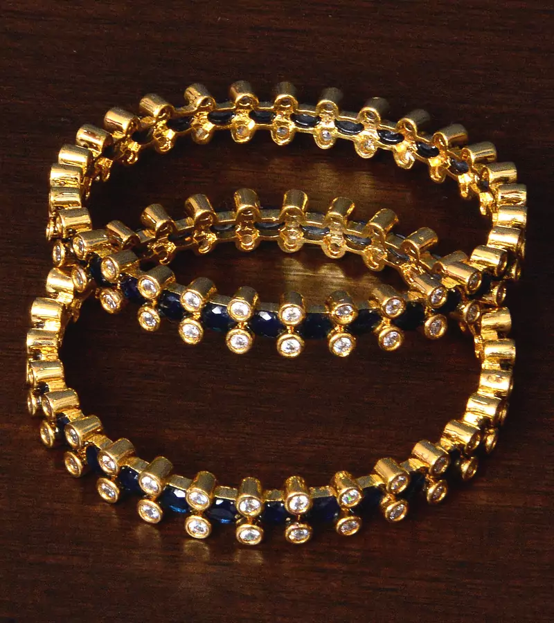 Sapphire and A.D. Embellished White Gold Plated Pair of Bangles BD284