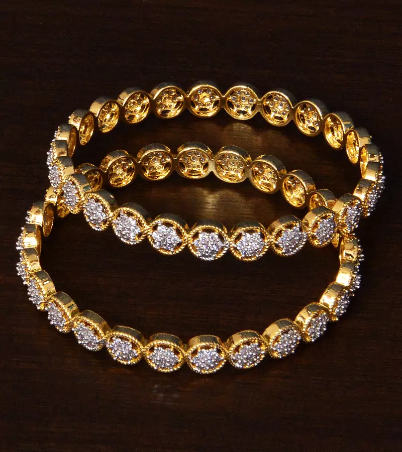 White Gold Plated American Diamond Embellished Pair of Designer Bangles BD288