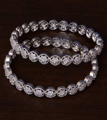 Rhodium Plated American Diamond Embellished Pair of Designer Bangles BD289 1