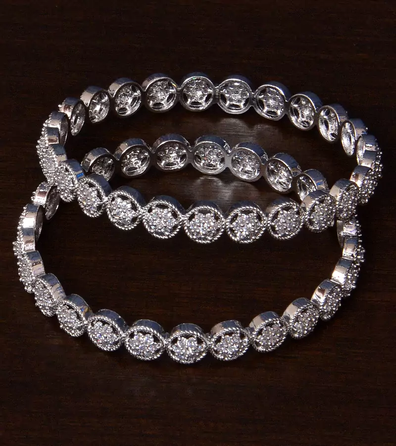 Rhodium Plated American Diamond Embellished Pair of Designer Bangles BD289