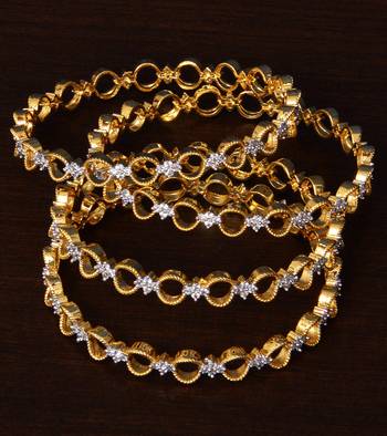 White Gold Plated American Diamond Embellished Two Pairs of Designer Bangles BD290 1
