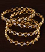 White Gold Plated American Diamond Embellished Two Pairs of Designer Bangles BD290