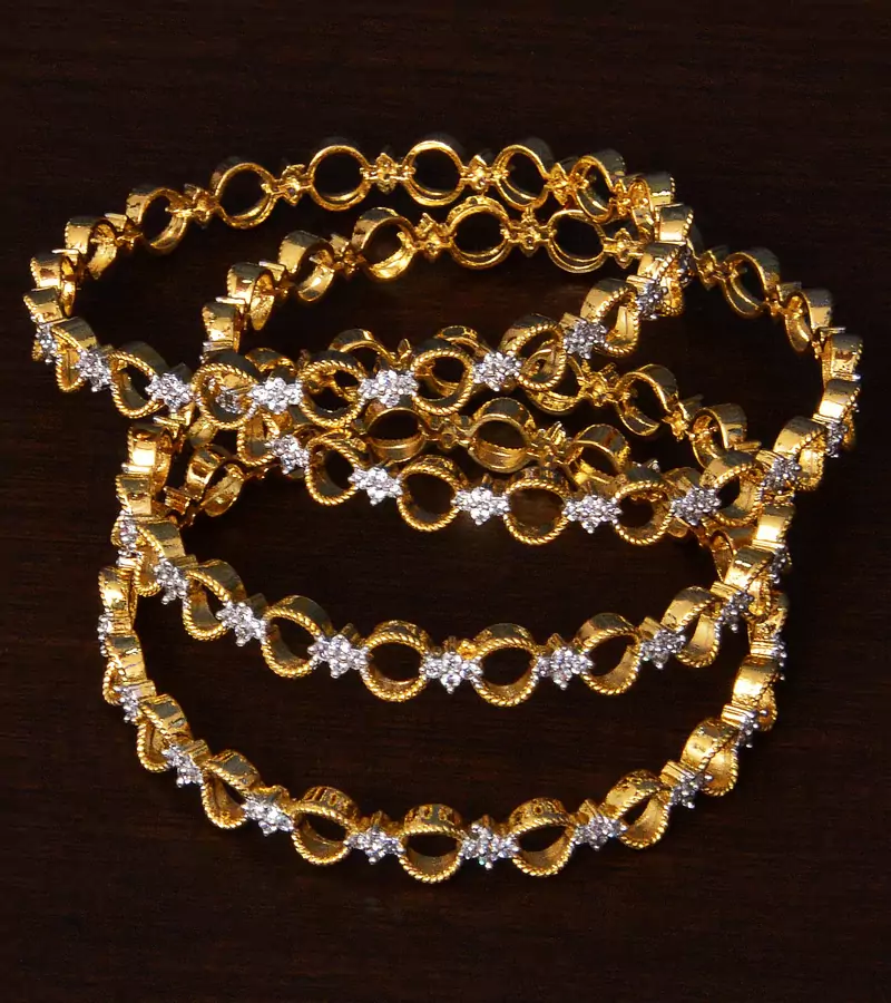 White Gold Plated American Diamond Embellished Two Pairs of Designer Bangles BD290