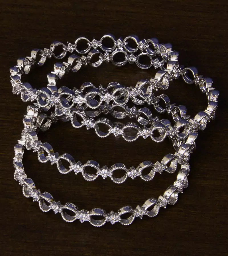 Rhodium Plated American Diamond Embellished Two Pairs of Designer Bangles BD291