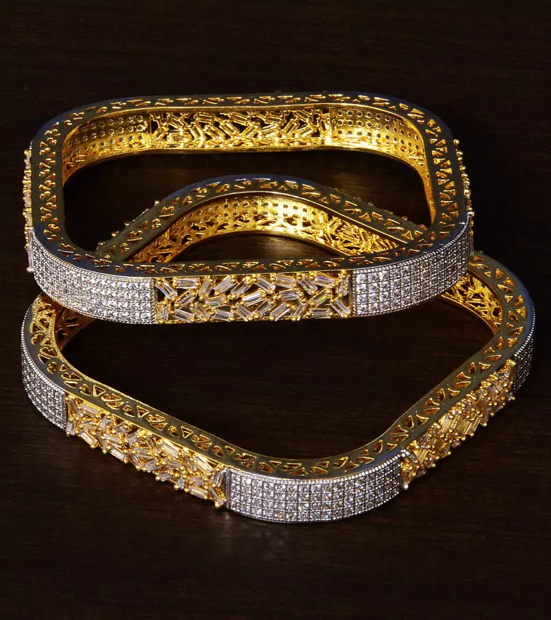 Square Shaped White Gold Plated American Diamond Embellished Designer Bangles BD292