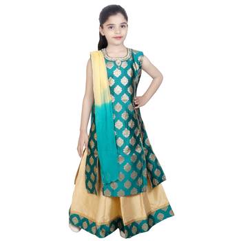 Gold Woven Jacquard Stitched Kids Lehenga Choli 1