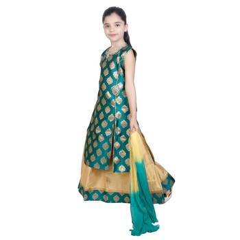 Gold Woven Jacquard Stitched Kids Lehenga Choli 2