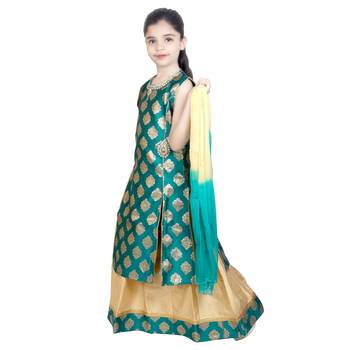 Gold Woven Jacquard Stitched Kids Lehenga Choli 3