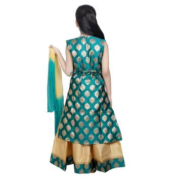 Gold Woven Jacquard Stitched Kids Lehenga Choli 4