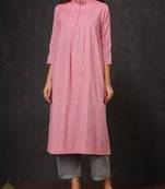 Pink plain cotton long kurti with palazzo