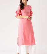 Pink plain cotton long kurti withh palazzo