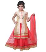 Pink Plain Art Silk Stitched Kids Lehenga Choli