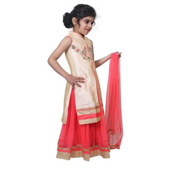 Pink Plain Art Silk Stitched Kids Lehenga Choli 2