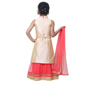 Pink Plain Art Silk Stitched Kids Lehenga Choli 3